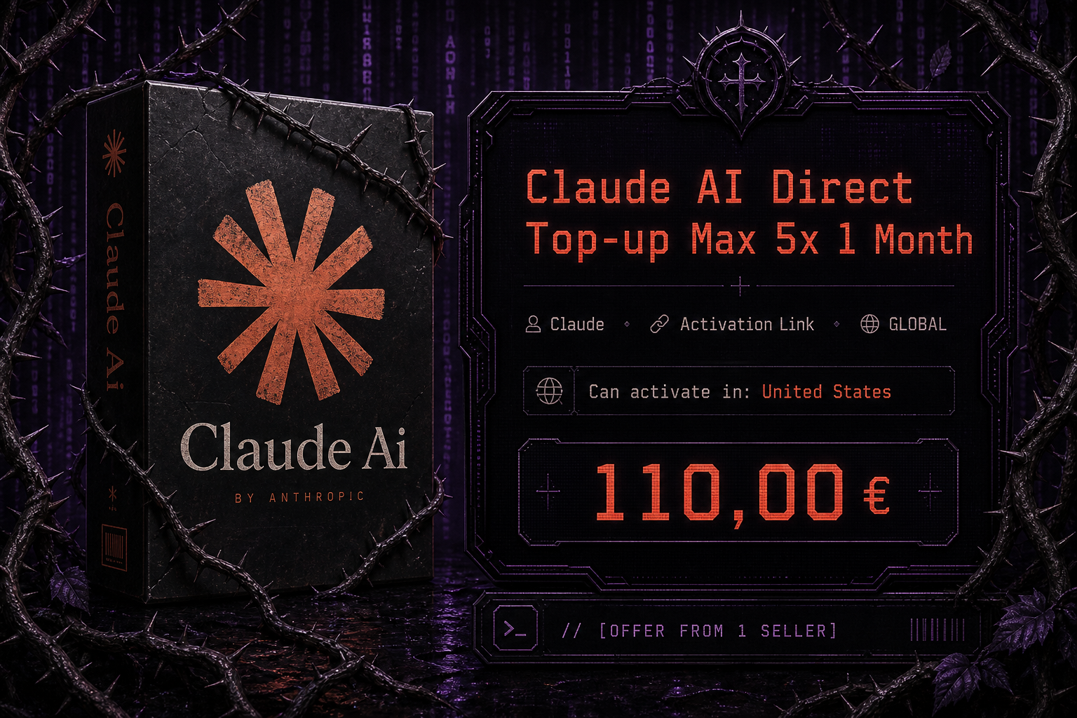 Claude AI Direct Top-up Max 5x 1 Month — Claude, Activation Link, GLOBAL — 110,00 Euro — // [OFFER FROM 1 SELLER]