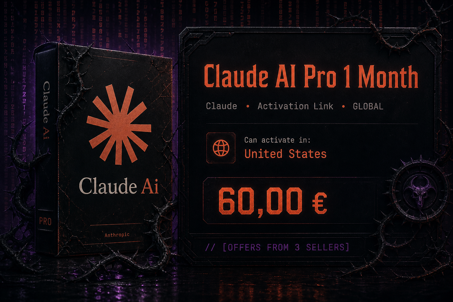 Claude AI Pro 1 Month — Claude, Activation Link, GLOBAL — 60,00 Euro — // [OFFERS FROM 3 SELLERS]